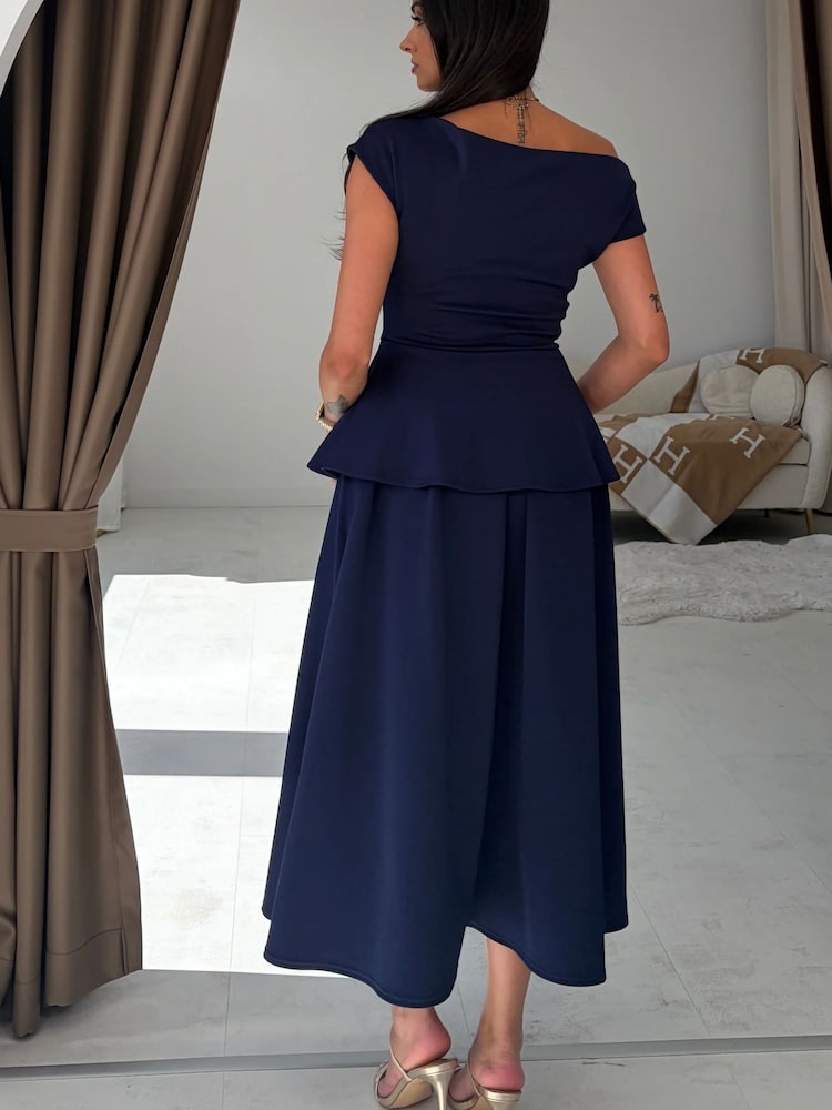 Girl In Mind Blue Connie Peplum Midi Dress - Image 2 of 6 Girl In Mind Blue Connie Peplum Midi Dress - Image 2 of 6