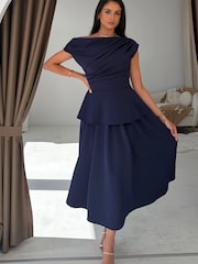 Girl In Mind Blue Connie Peplum Midi Dress - Image 3 of 6