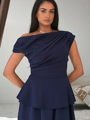 Girl In Mind Blue Connie Peplum Midi Dress - Image 4 of 6