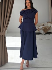 Girl In Mind Blue Connie Peplum Midi Dress - Image 5 of 6