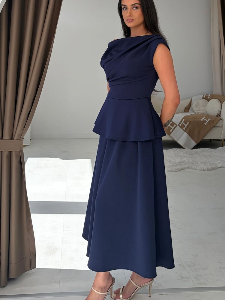 Girl In Mind Blue Connie Peplum Midi Dress - Image 6 of 6 Girl In Mind Blue Connie Peplum Midi Dress - Image 6 of 6