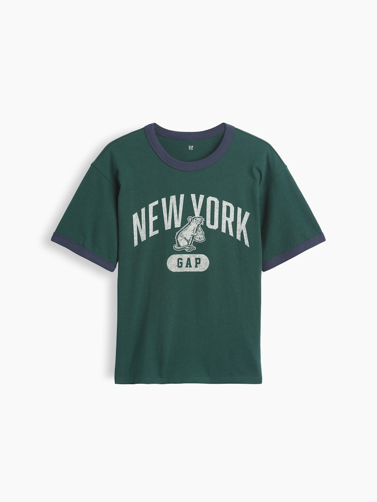 Gap Green Relaxed New York Graphic Ringer T-Shirt (4-13yrs) - Image 1 of 3 Gap Green Relaxed New York Graphic Ringer T-Shirt (4-13yrs) - Image 1 of 3