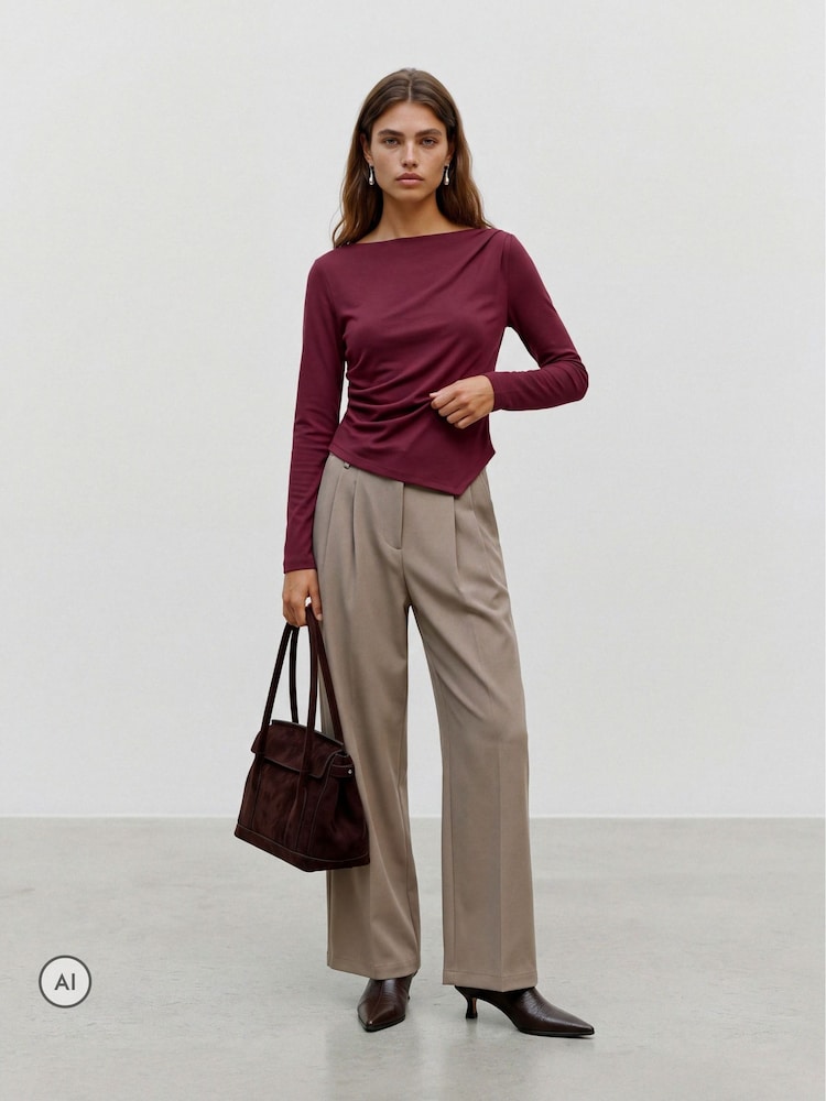 Röd - Vero Moda Långärmad Topp Med Åtsittande Midja Och Båthals - Bild 2 av 5