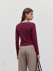 Röd - Vero Moda Långärmad Topp Med Åtsittande Midja Och Båthals - Bild 4 av 5