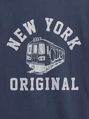 Gap Blue Relaxed New York Graphic Ringer T-Shirt (4-13yrs) - Image 3 of 3