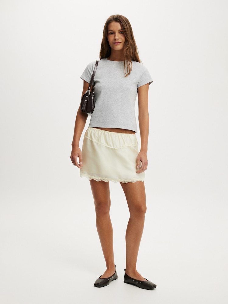 Cotton On Cream Estelle Satin Lace Slip Mini Skirt - Image 2 of 5 Cotton On Cream Estelle Satin Lace Slip Mini Skirt - Image 2 of 5