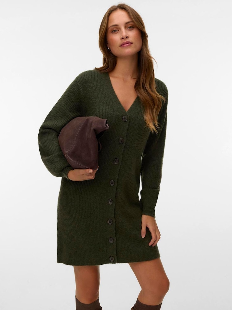 সবুজ - VERO MODA V-Neck Button Through Knitted Dress - 5এর মধ্যে 1 ছবি