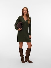 সবুজ - VERO MODA V-Neck Button Through Knitted Dress - 5এর মধ্যে 3 ছবি