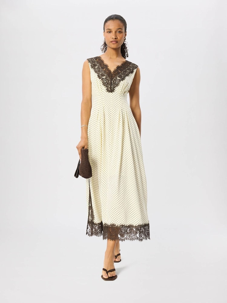 Whistles Yellow Lace V-Neck Spot Midi Dress - Image 1 of 5 Whistles Yellow Lace V-Neck Spot Midi Dress - Image 1 of 5