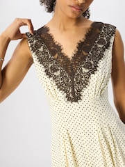 Whistles Yellow Lace V-Neck Spot Midi Dress - Image 2 of 5