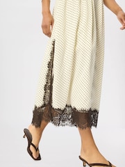 Whistles Yellow Lace V-Neck Spot Midi Dress - Image 3 of 5