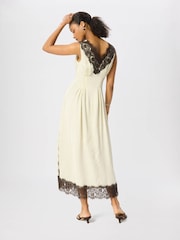 Whistles Yellow Lace V-Neck Spot Midi Dress - Image 4 of 5