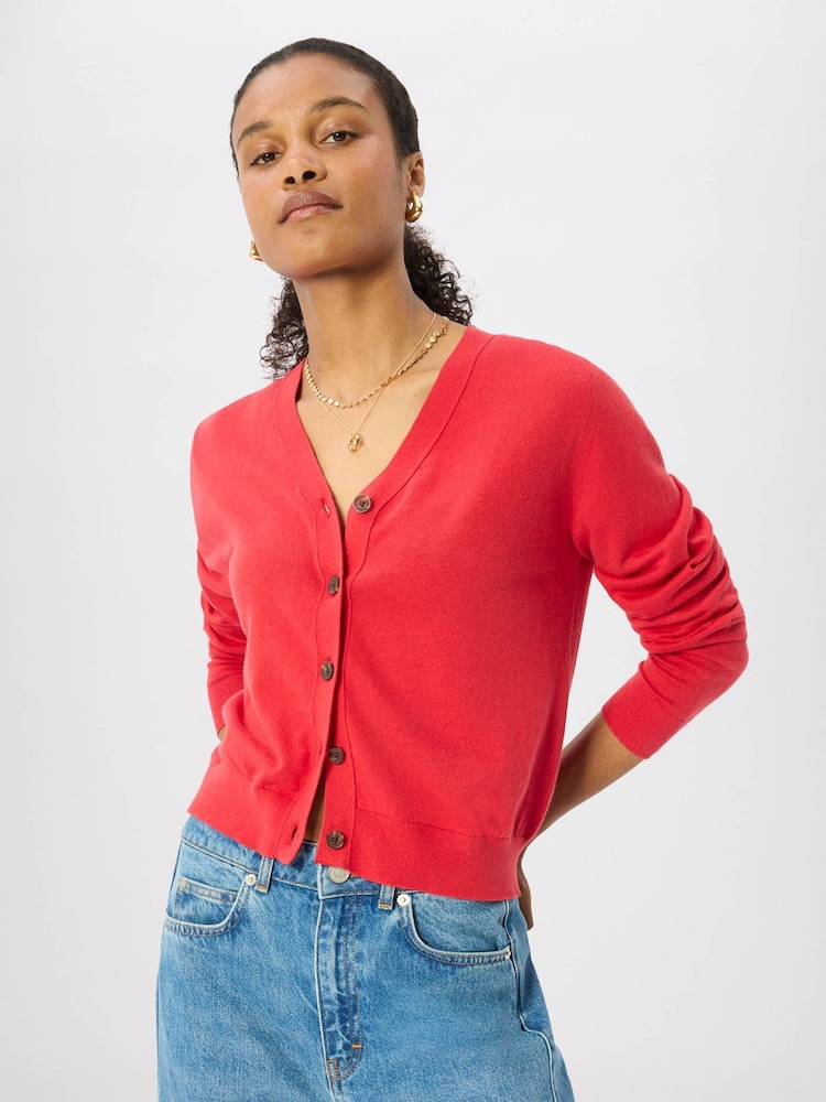 Whistles Red V-Neck Linen Cardigan - Image 1 of 5