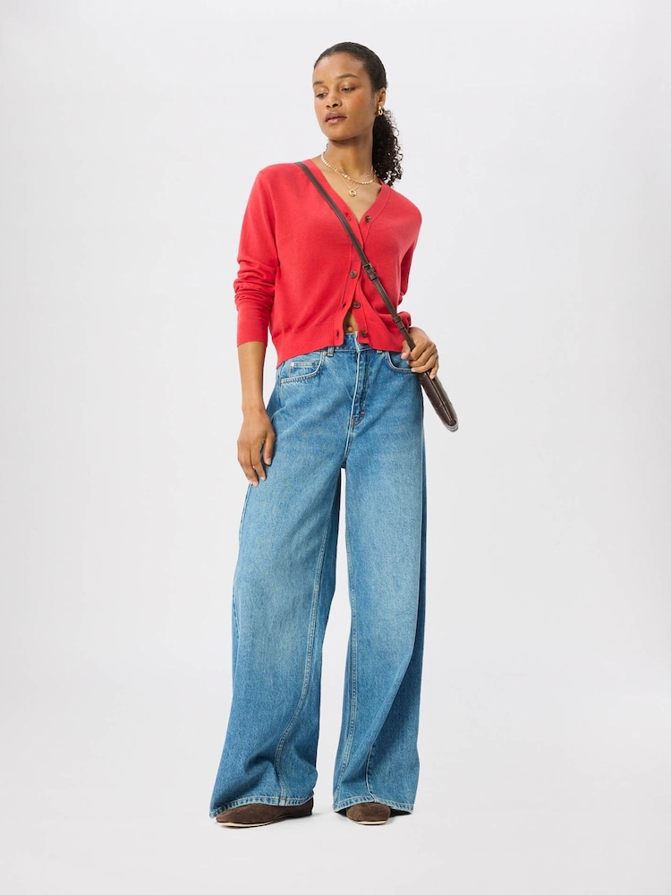 Whistles Red V-Neck Linen Cardigan - Image 2 of 5