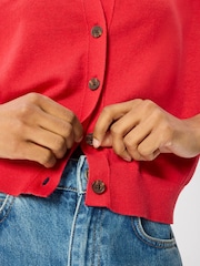 Whistles Red V-Neck Linen Cardigan - Image 3 of 5