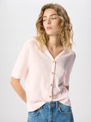 Whistles Pink Ella V-Neck Button Through T-Shirt - Image 1 of 5