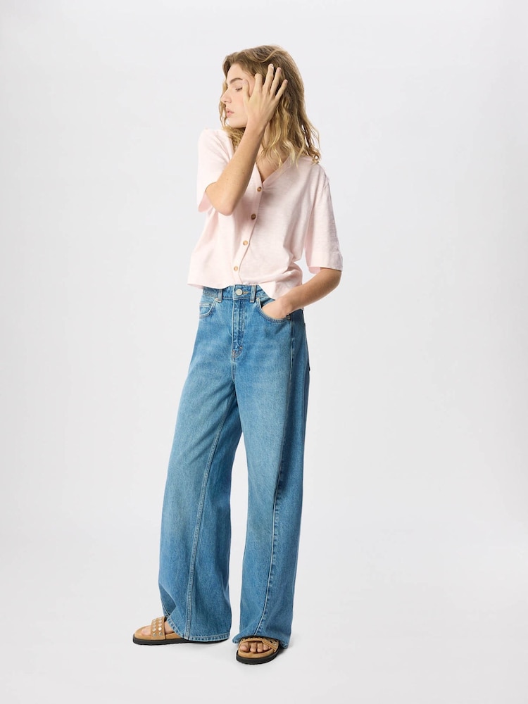 Whistles Pink Ella V-Neck Button Through T-Shirt - Image 2 of 5