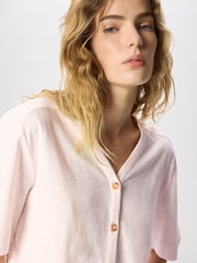 Whistles Pink Ella V-Neck Button Through T-Shirt - Image 3 of 5