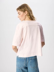 Whistles Pink Ella V-Neck Button Through T-Shirt - Image 4 of 5