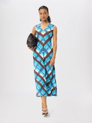 Whistles Blue Checked V-Neck Textured Dress - Image 1 of 5