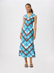 Whistles Blue Checked V-Neck Textured Dress - Image 5 of 5