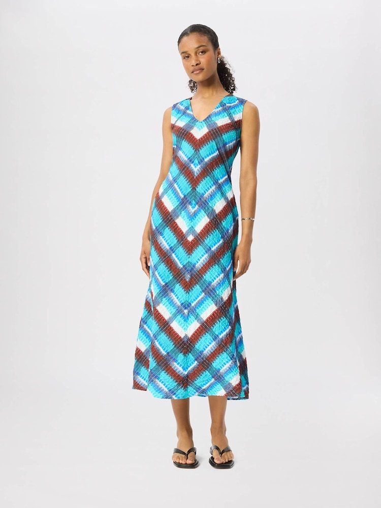 Whistles Blue Checked V-Neck Textured Dress - Image 5 of 5 Whistles Blue Checked V-Neck Textured Dress - Image 5 of 5