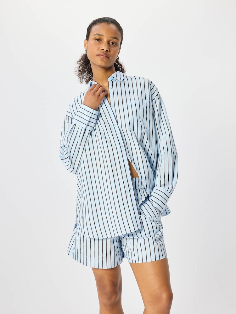 Whistles Blue Cotton Poplin Stripe Shirt - Image 1 of 5