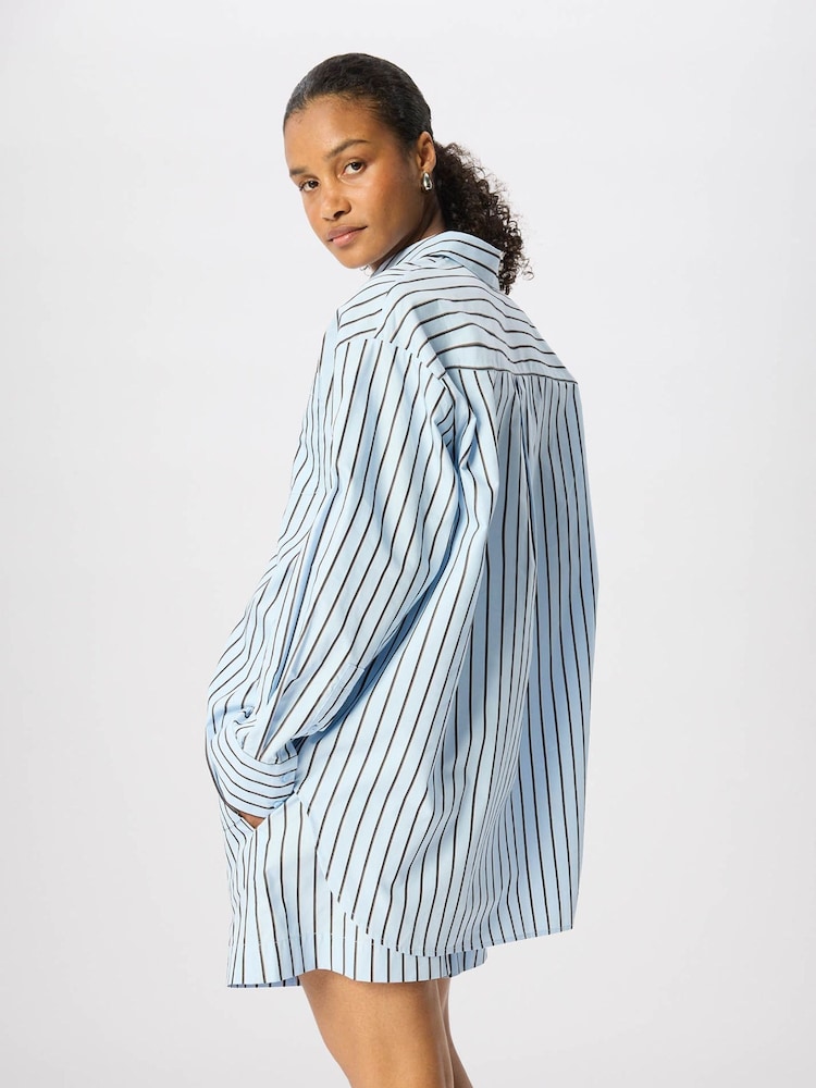 Whistles Blue Cotton Poplin Stripe Shirt - Image 2 of 5