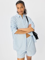 Whistles Blue Cotton Poplin Stripe Shirt - Image 4 of 5