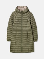 Joules Bramley Khaki Green Showerproof Long Packable Padded Coat - Image 1 of 1
