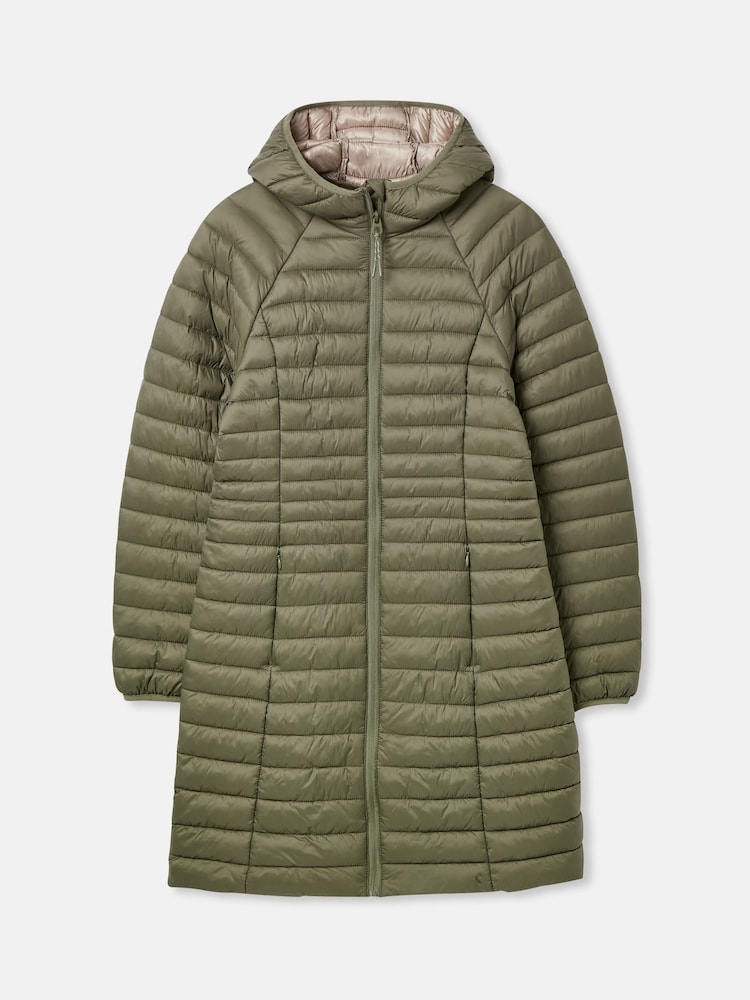 Joules Bramley Khaki Green Showerproof Long Packable Padded Coat - Image 1 of 1