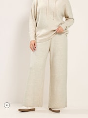 Yours Curve Cream Knitted Wide Leg Trousers - Image 1 of 6