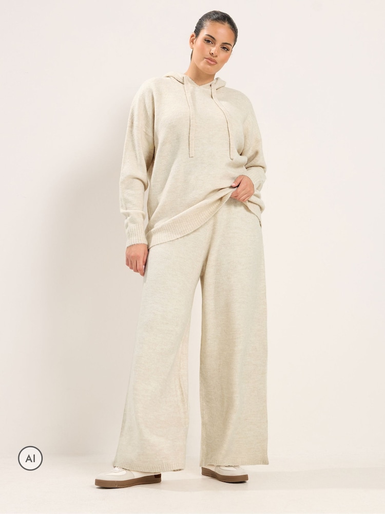 Yours Curve Cream Knitted Wide Leg Trousers - Image 2 of 6