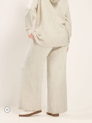 Yours Curve Cream Knitted Wide Leg Trousers - Image 3 of 6
