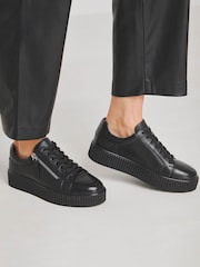 JD Williams Black Side Zip Leather Trainers - Image 1 of 4