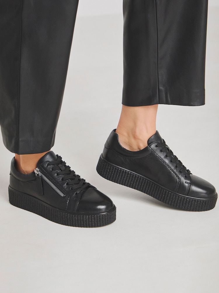 JD Williams Black Side Zip Leather Trainers - Image 1 of 4