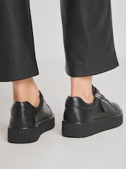 JD Williams Black Side Zip Leather Trainers - Image 2 of 4