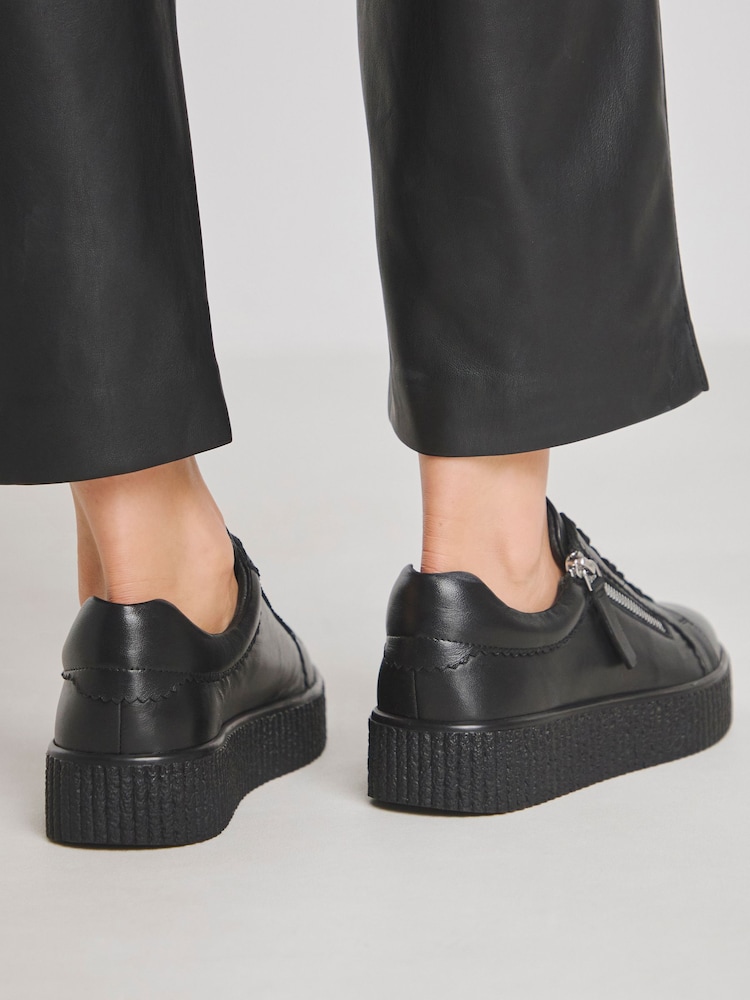 JD Williams Black Side Zip Leather Trainers - Image 2 of 4