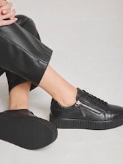 JD Williams Black Side Zip Leather Trainers - Image 3 of 4