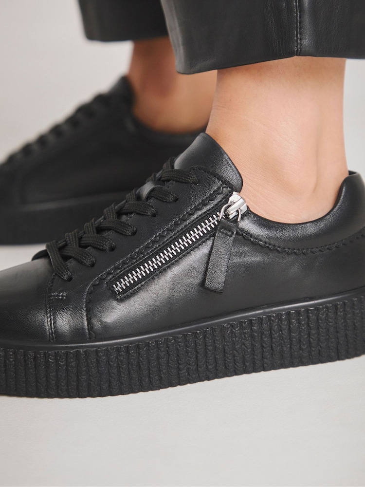 JD Williams Black Side Zip Leather Trainers - Image 4 of 4