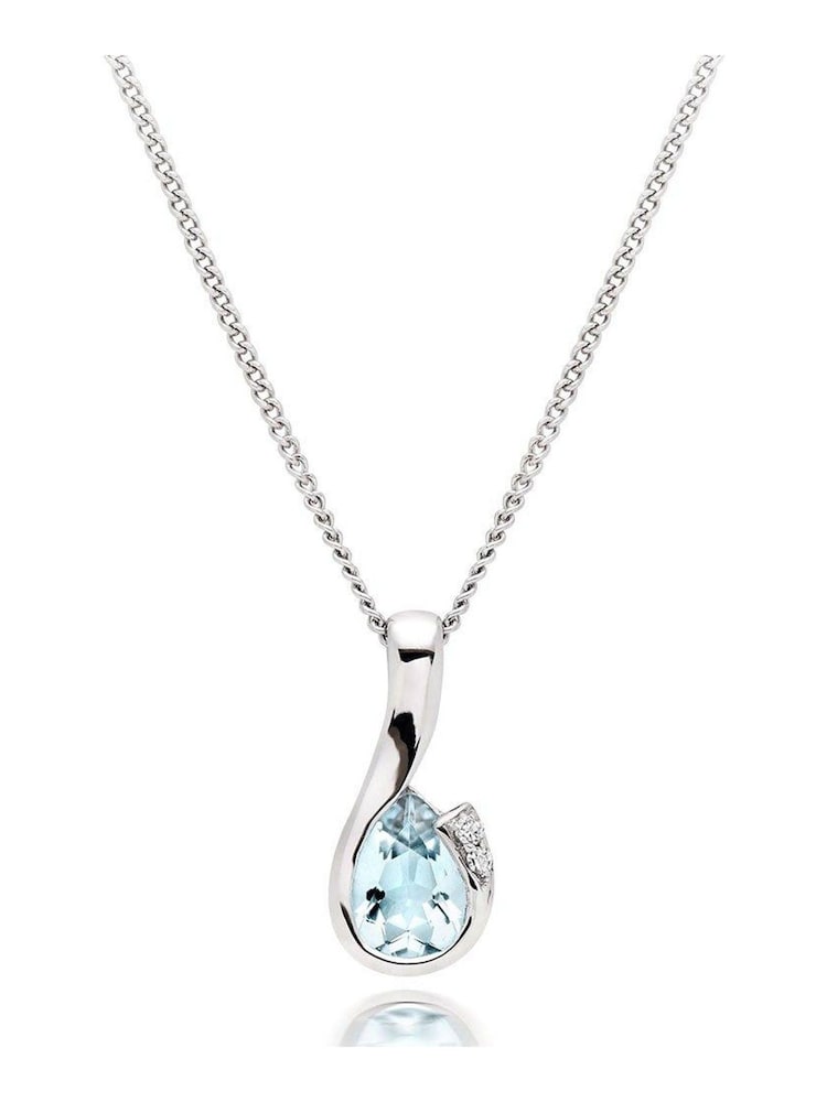 Beaverbrooks 9ct White Gold Diamond Aquamarine Pendant - Image 1 of 3