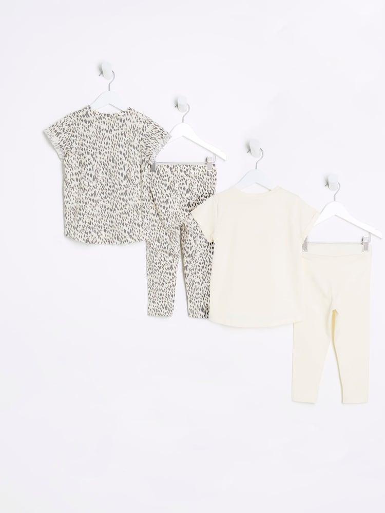 River Island Beige Mini Girls 100% Cotton Animal Print Sets 2 Pack - Image 2 of 5 River Island Beige Mini Girls 100% Cotton Animal Print Sets 2 Pack - Image 2 of 5