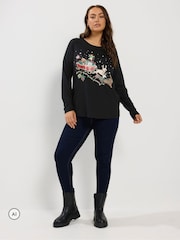 Yours Curve Black 'Dashing Dancing and Prancing' Novelty Christmas T-Shirt - Image 2 of 6