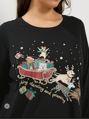 Yours Curve Black 'Dashing Dancing and Prancing' Novelty Christmas T-Shirt - Image 4 of 6