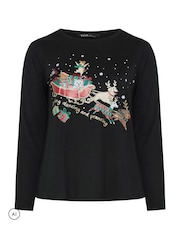 Yours Curve Black 'Dashing Dancing and Prancing' Novelty Christmas T-Shirt - Image 5 of 6