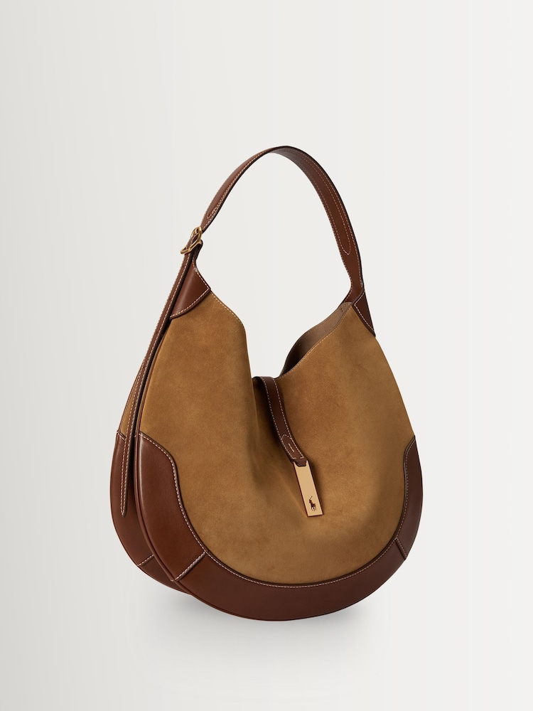 Polo Ralph Lauren Brown ID Medium Suede Shoulder Bag With Leather Trim - Image 1 of 5 Polo Ralph Lauren Brown ID Medium Suede Shoulder Bag With Leather Trim - Image 1 of 5