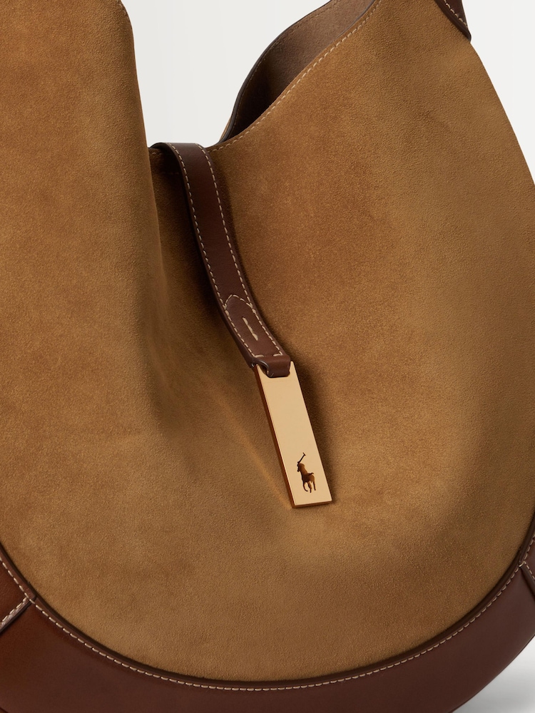Polo Ralph Lauren Brown ID Medium Suede Shoulder Bag With Leather Trim - Image 5 of 5 Polo Ralph Lauren Brown ID Medium Suede Shoulder Bag With Leather Trim - Image 5 of 5