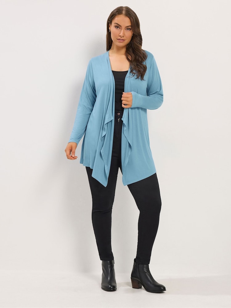 Yours Curve Blue Waterfall Cardigan - Image 2 of 6 Yours Curve Blue Waterfall Cardigan - Image 2 of 6
