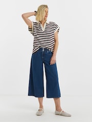 JD Williams Blue Elasticated Waist Culotte Jeans - Image 1 of 4