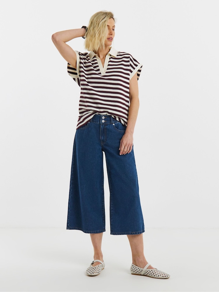 JD Williams Blue Elasticated Waist Culotte Jeans - Image 1 of 4 JD Williams Blue Elasticated Waist Culotte Jeans - Image 1 of 4